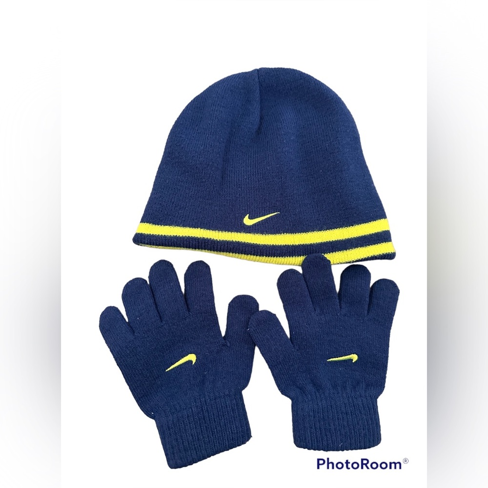 Nike Boy’s Winter Hat and Gloves Set in Blue and Yellow